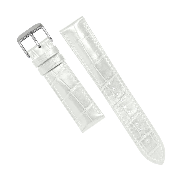 MTO Crocodile Leather Watch Strap in Pearl (Glossy)