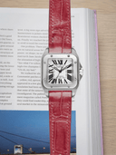 MTO Crocodile Leather Strap in Red (Semi-Glossy) for Cartier Santos 100