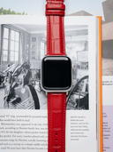 Classic Croc Embossed Leather Strap in Red for Apple Watch