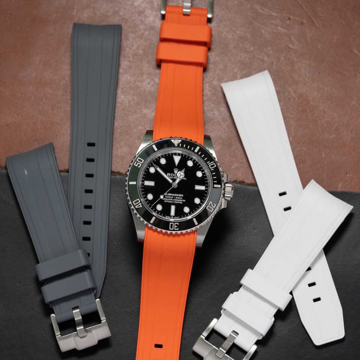 Curved End FKM Rubber Strap for Rolex Submariner in Orange (21mm)