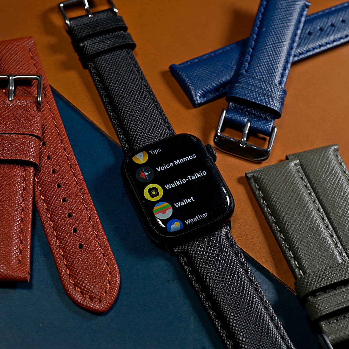 Apple Watch Premium Saffiano Leather Strap in Black (38, 40, 41mm) - Nomad Watch Works SG