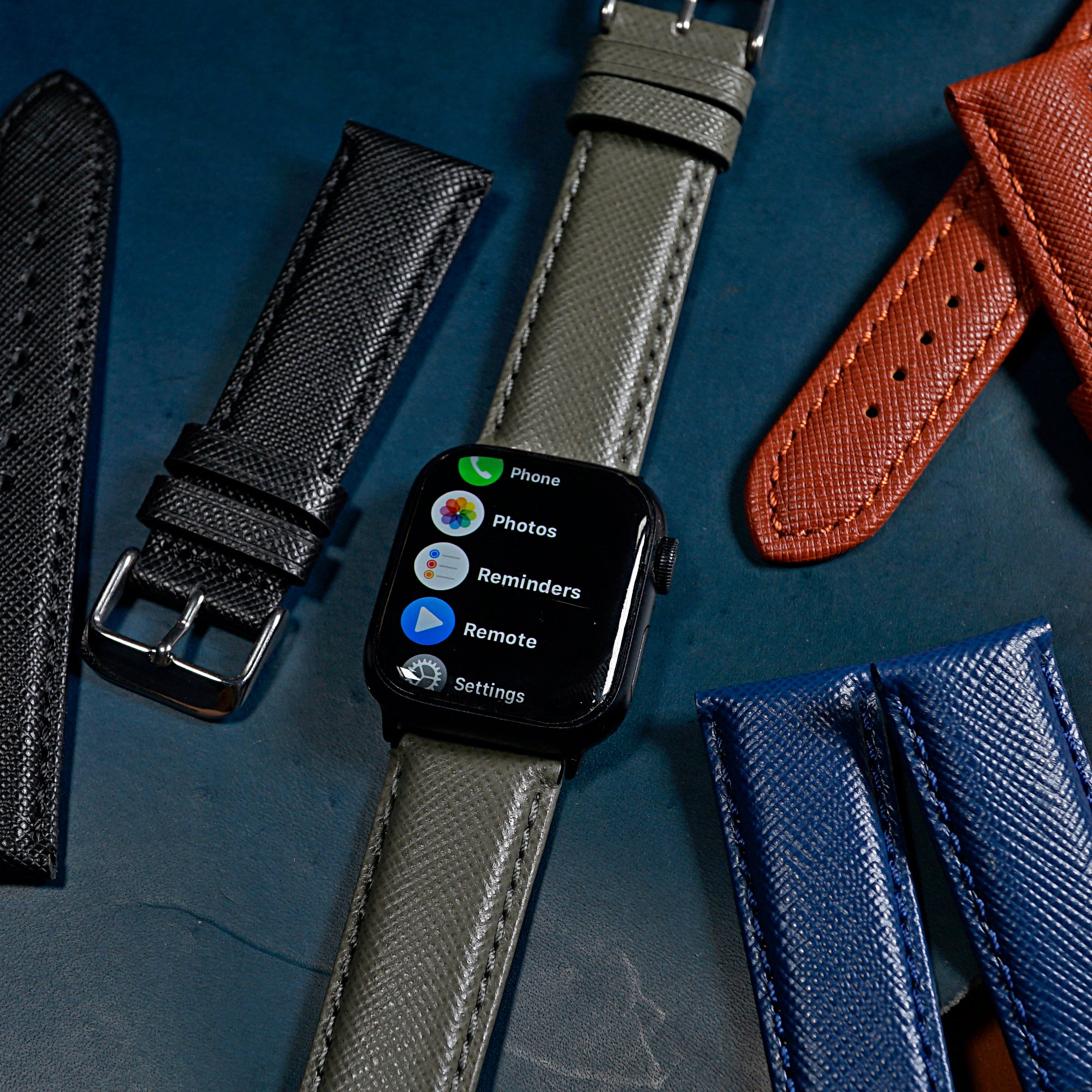 Apple Watch Premium Saffiano Leather Strap in Grey (38, 40, 41mm) - Nomad Watch Works SG
