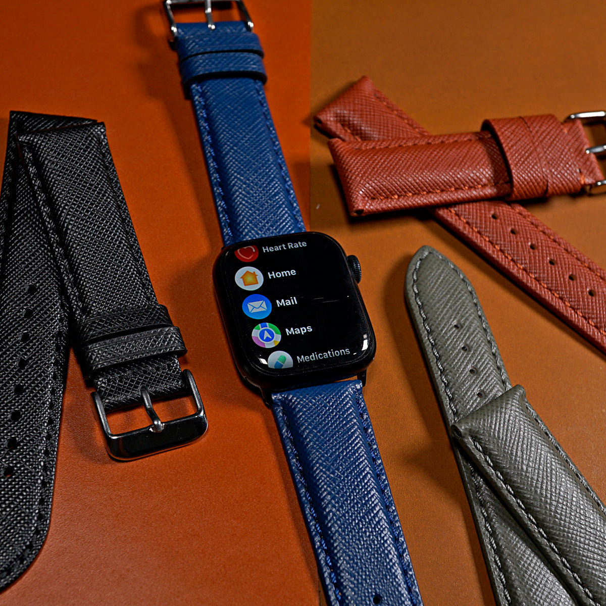 Apple Watch Premium Saffiano Leather Strap in Navy (38, 40, 41mm) - Nomad Watch Works SG
