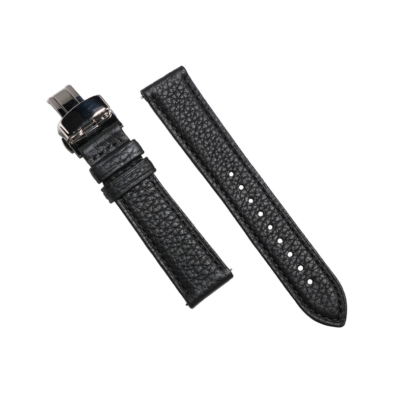 Classic Togo Leather Strap in Black w/ Butterfly Clasp