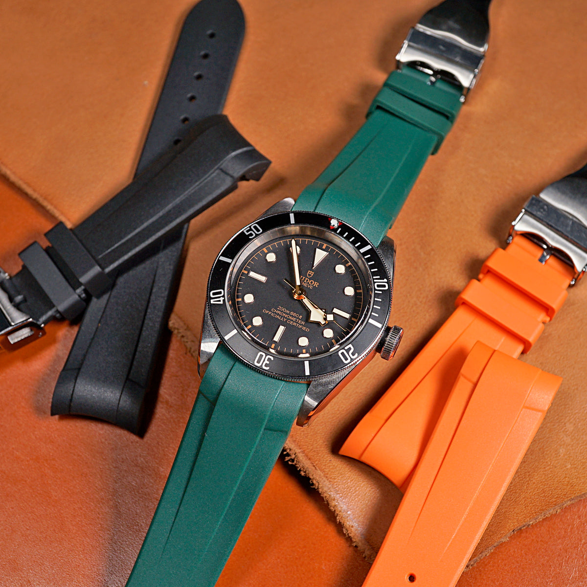 Curved End Rubber Strap for Tudor Black Bay 41/GMT/Chrono in Green (22mm) - Nomad Watch Works SG