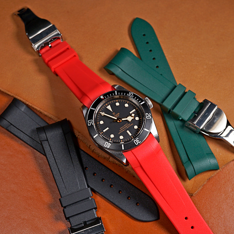 Curved End Rubber Strap for Tudor Black Bay 41/GMT/Chrono in Red (22mm) - Nomad Watch Works SG