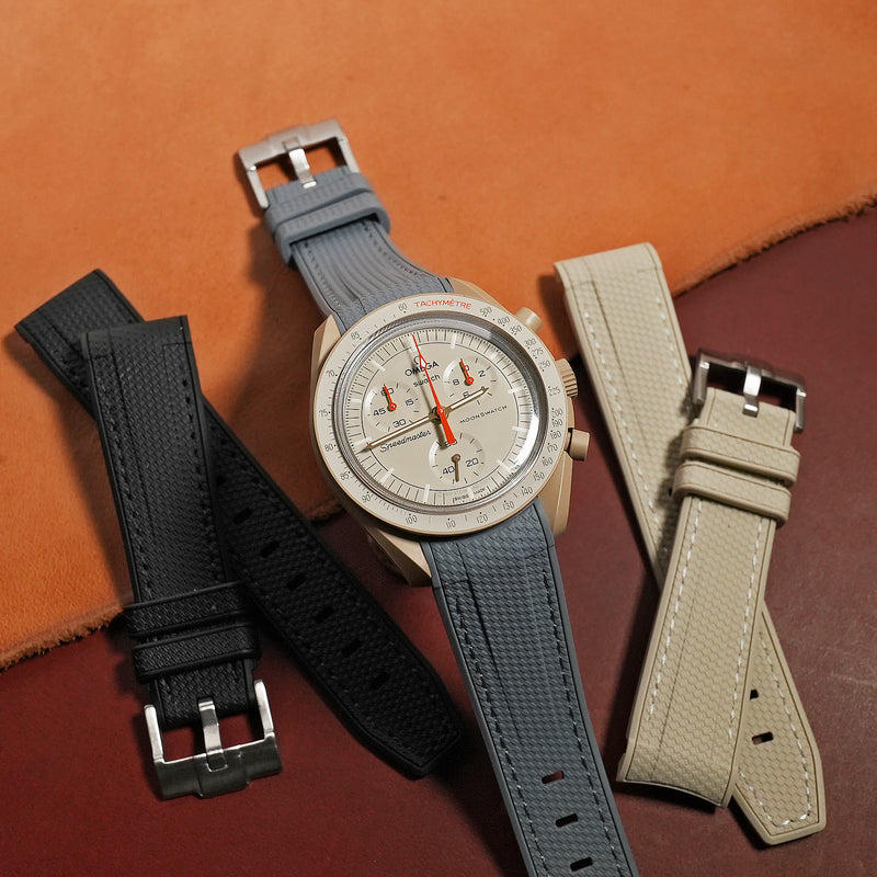 Retro Curved End Rubber Strap for Omega x Swatch Moonswatch in Grey - Nomad Watch Works SG