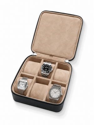 Heritage Leather Travel Case in Black/Sand (6 Watch) - PREORDER
