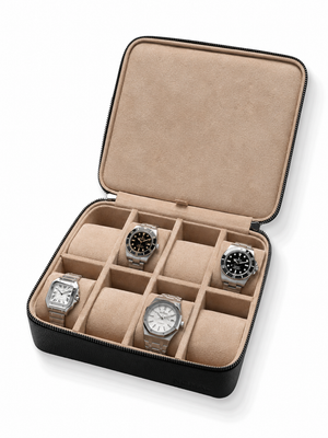 Heritage Leather Travel Case in Black/Sand (8 Watch) - PREORDER