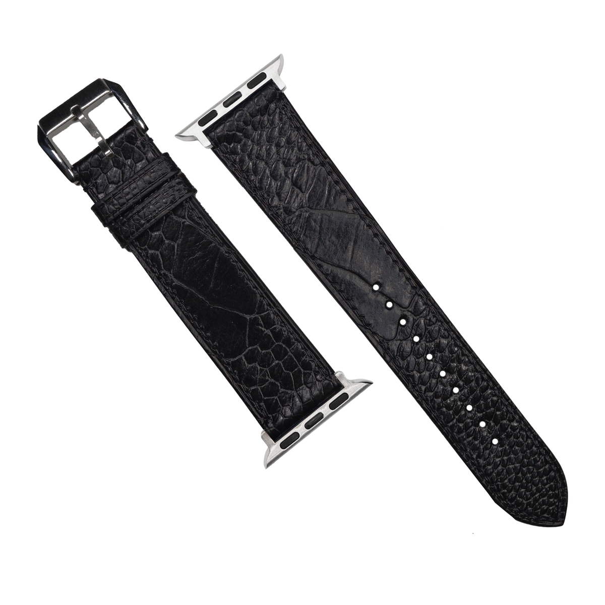 Ostrich Leather Watch Strap in Black (Apple Watch) - Nomad Watch Works SG