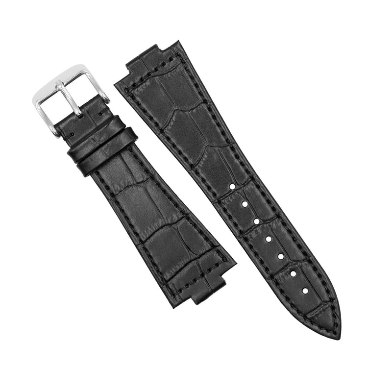 Genuine Croc Pattern Leather Watch Strap in Black (Tissot PRX 40/Chrono) - Nomad Watch Works SG
