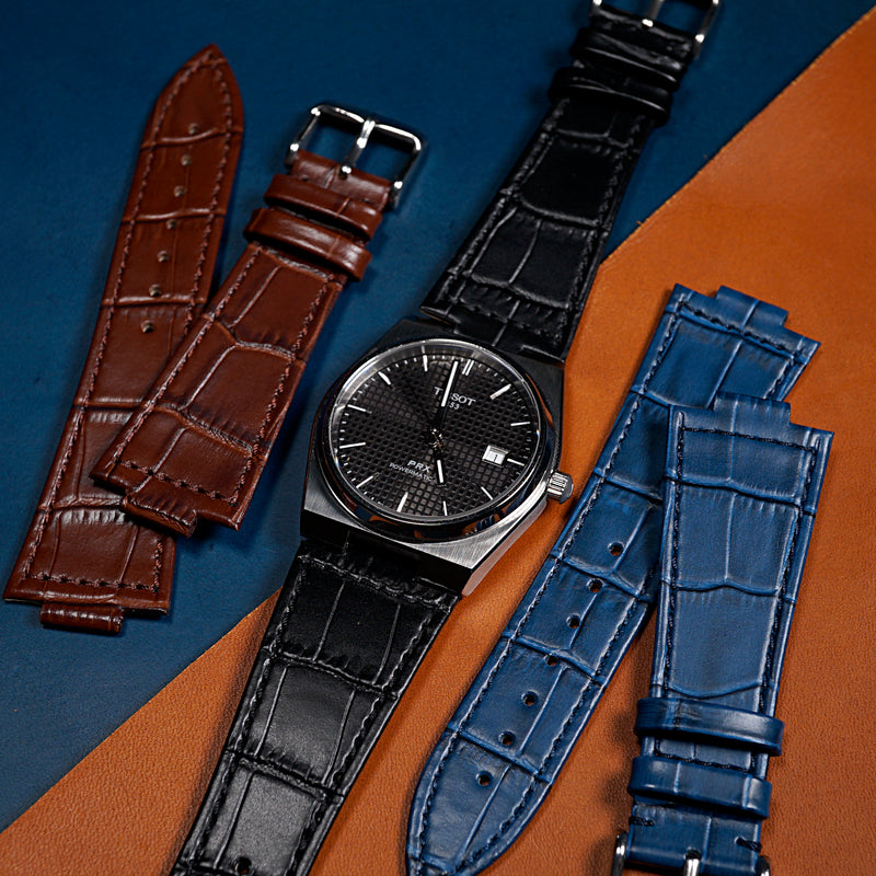 Genuine Croc Pattern Leather Watch Strap in Black (Tissot PRX 40/Chrono) - Nomad Watch Works SG