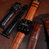 Apple Watch Genuine Croc Pattern Leather Watch Strap in Tan w/ Butterfly Clasp (38, 40, 41mm) - Nomad Watch Works SG