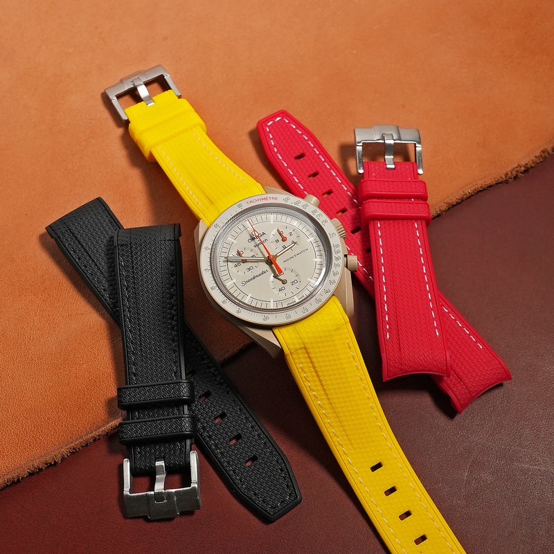 Retro Curved End Rubber Strap for Omega x Swatch Moonswatch in Yellow - Nomad Watch Works SG