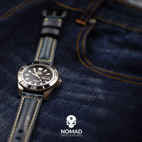 M2 Oil Waxed Leather Watch Strap in Navy (20mm) - Nomad watch Works