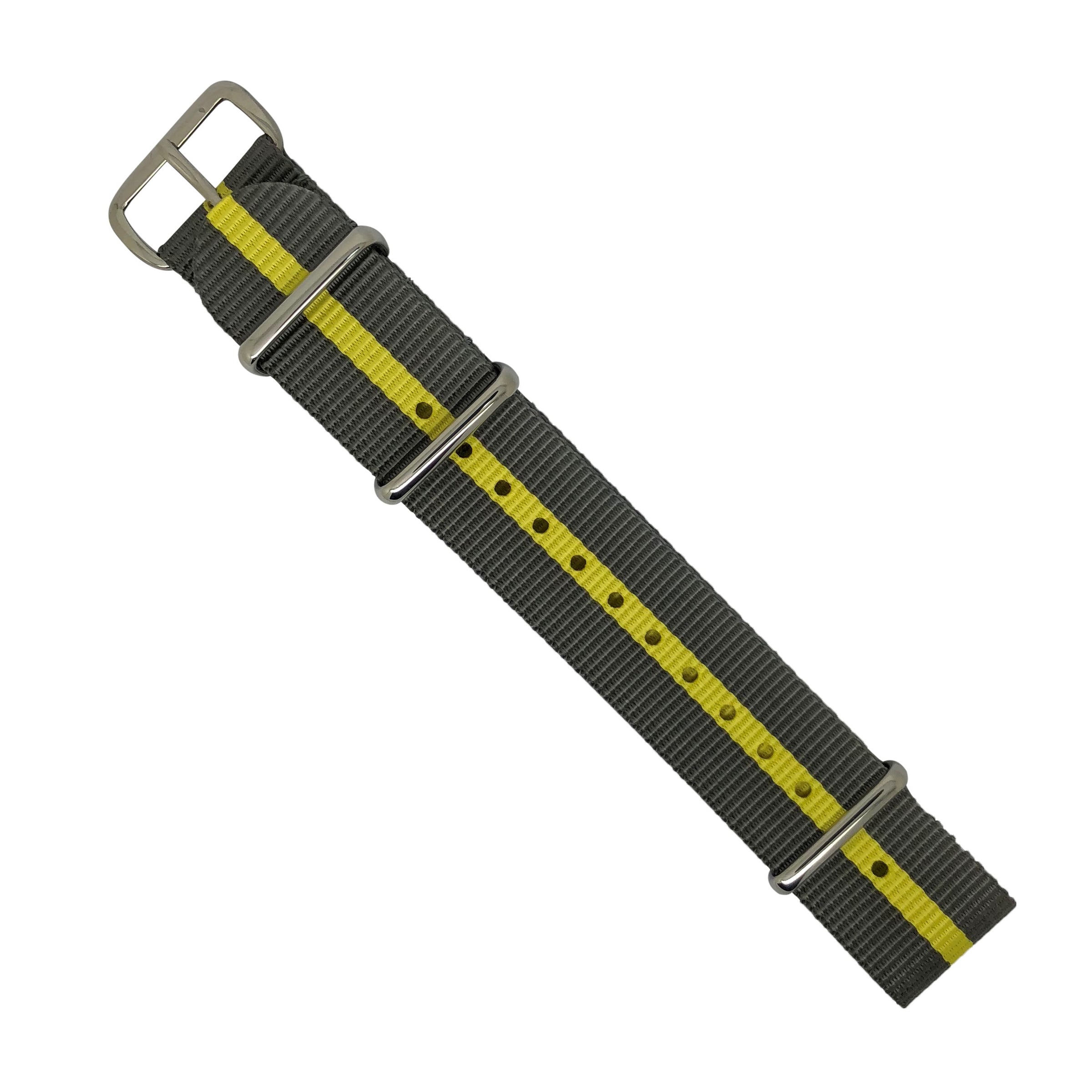 Premium Nato Strap in Grey Yellow with Polished Silver Buckle (20mm) - Nomad watch Works