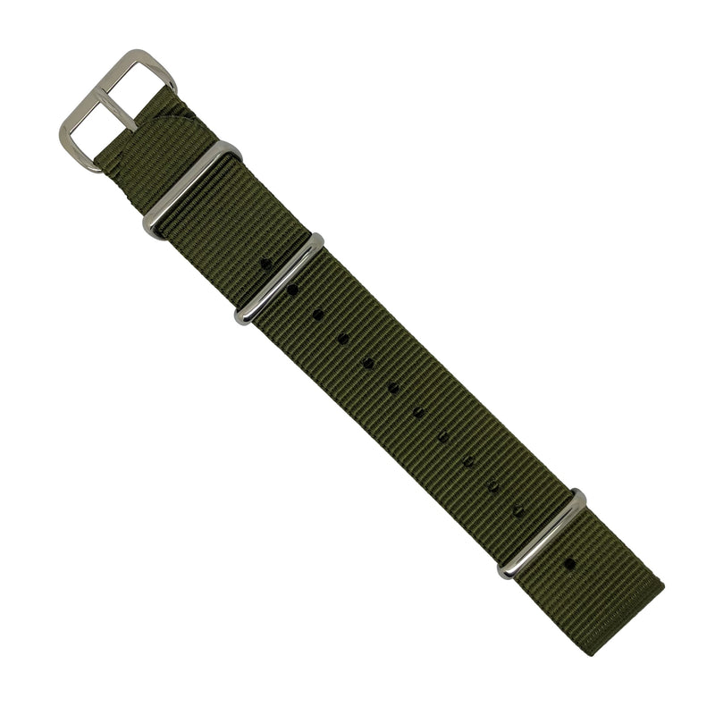 Premium Nato Strap in Olive with Polished Silver Buckle (18mm) - Nomad watch Works