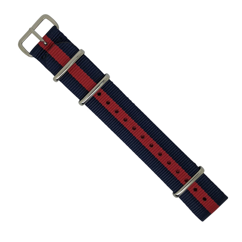 Premium Nato Strap in Navy Red with Polished Silver Buckle (20mm) - Nomad watch Works