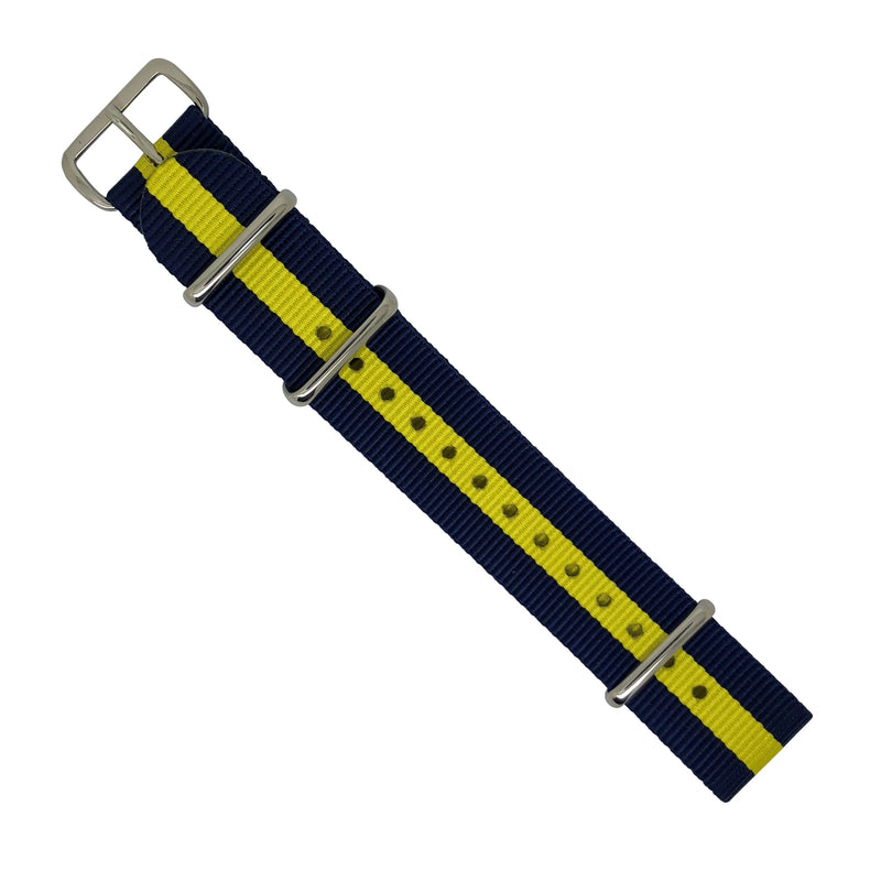 Premium Nato Strap in Navy Yellow with Polished Silver Buckle (20mm) - Nomad watch Works
