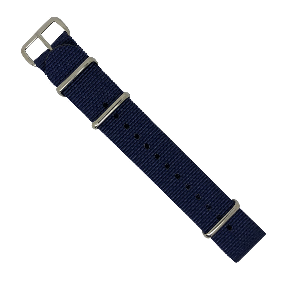 Premium Nato Strap in Navy with Polished Silver Buckle (18mm) - Nomad watch Works