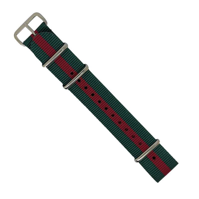 Premium Nato Strap in Green Red with Polished Silver Buckle (20mm) - Nomad watch Works
