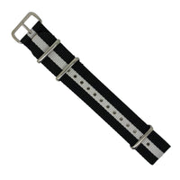 Premium Nato Strap in Black White with Polished Silver Buckle (20mm) - Nomad watch Works
