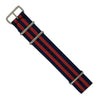 Premium Nato Strap in Navy Red Small Stripes with Polished Silver Buckle (22mm) - Nomad watch Works