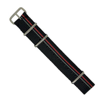 Premium Nato Strap in Black Blue Red Small Stripes with Polished Silver Buckle (20mm) - Nomad watch Works