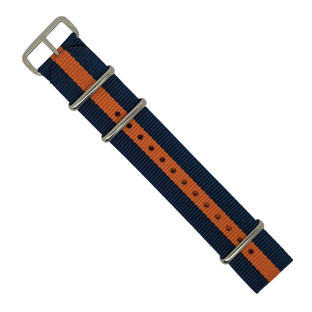 Premium Nato Strap in Navy Orange with Polished Silver Buckle (22mm) - Nomad watch Works