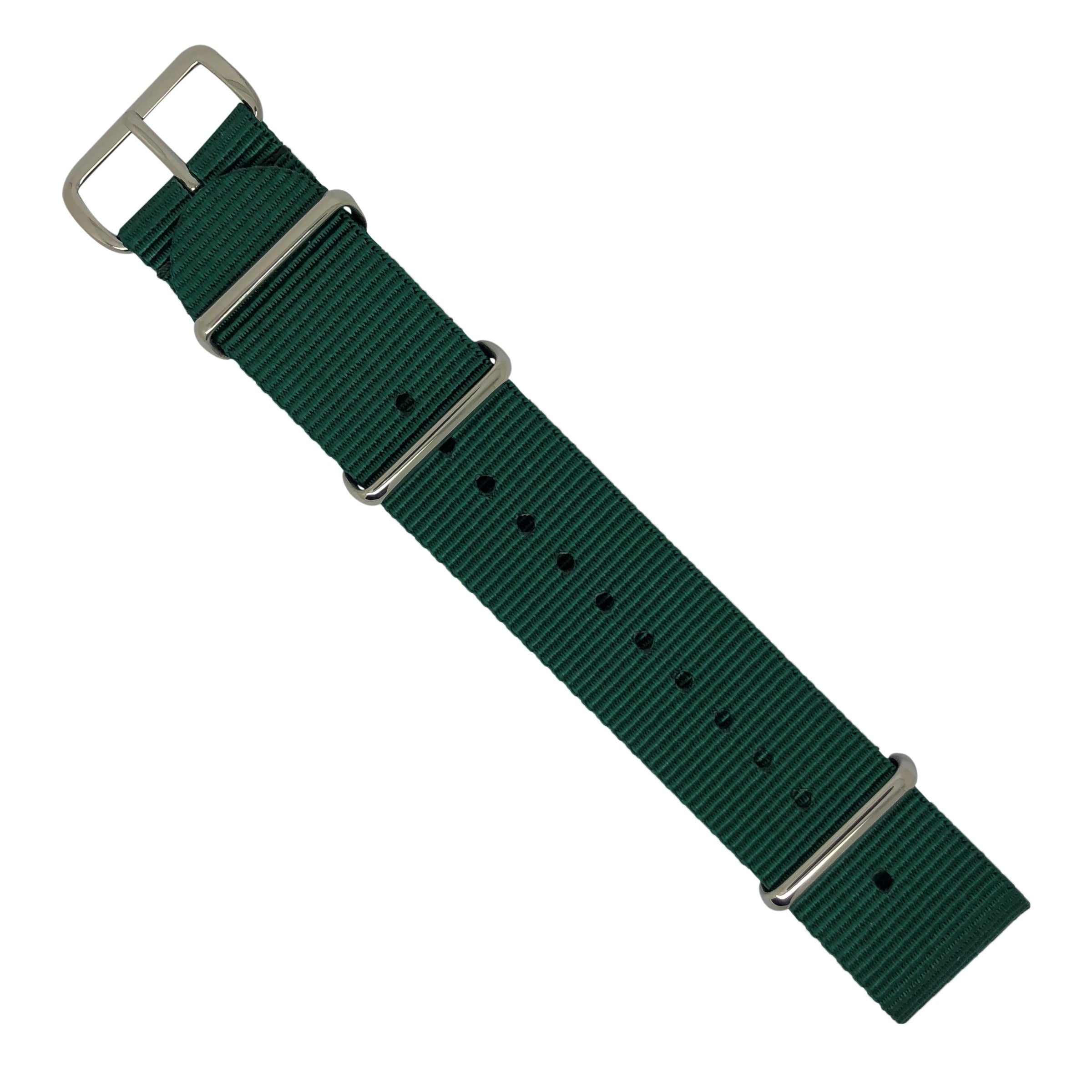 Premium Nato Strap in Forest Green with Polished Silver Buckle (22mm) - Nomad watch Works