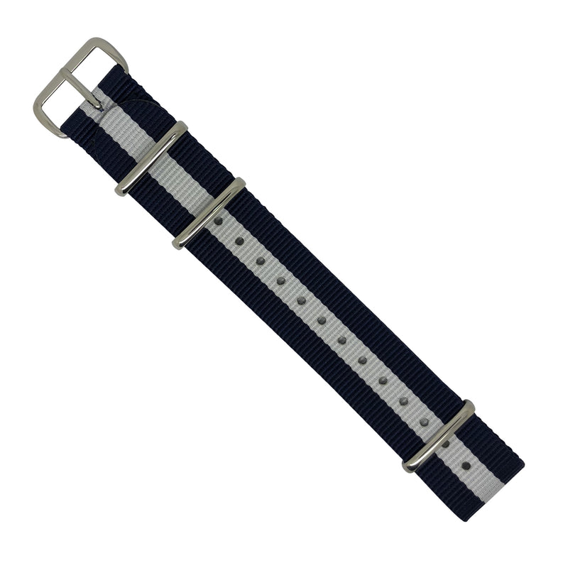 Premium Nato Strap in Navy White with Polished Silver Buckle (18mm) - Nomad watch Works