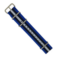 Premium Nato Strap in Blue Black White with Polished Silver Buckle (22mm) - Nomad watch Works