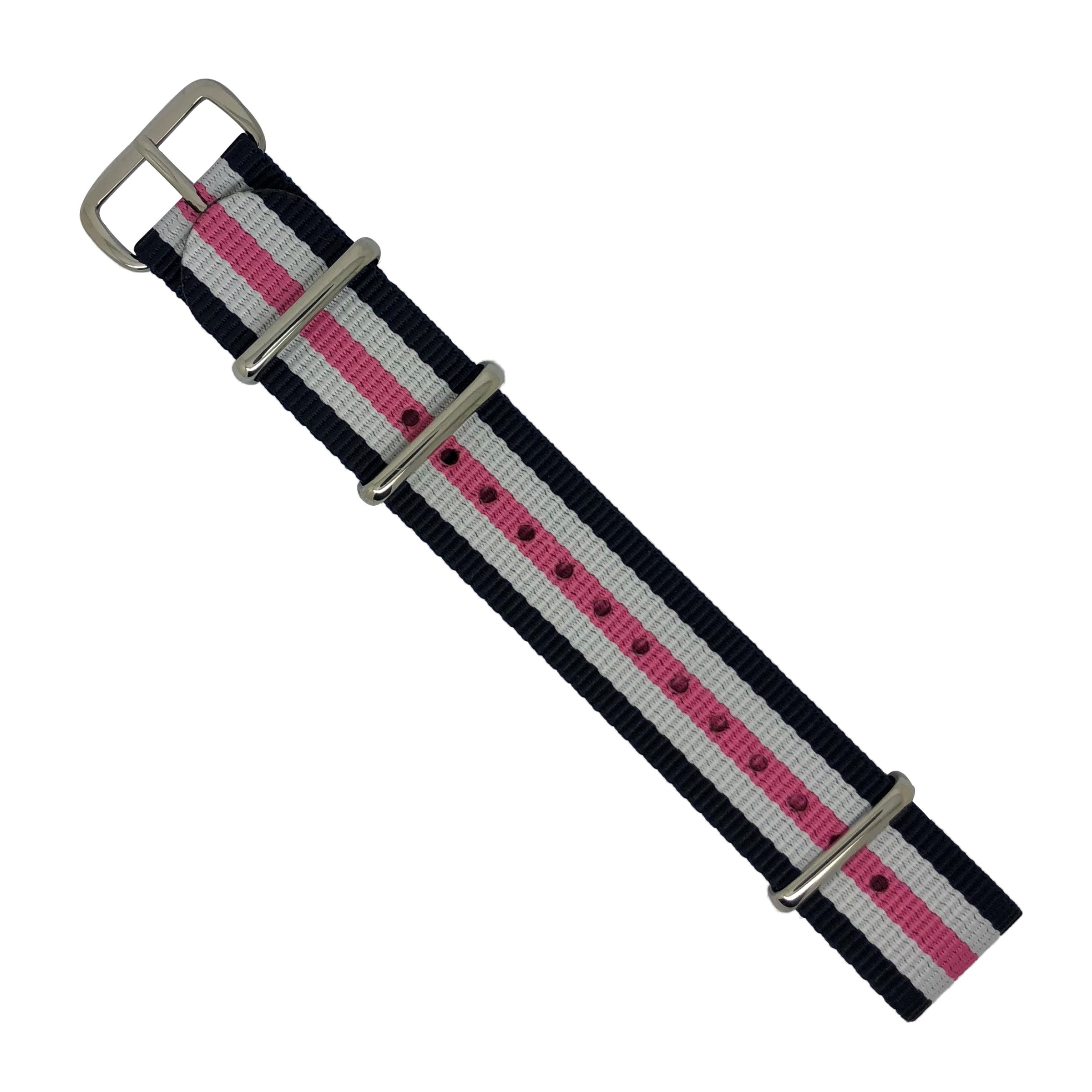 Premium Nato Strap in Regimental Pink with Polished Silver Buckle (20mm) - Nomad watch Works
