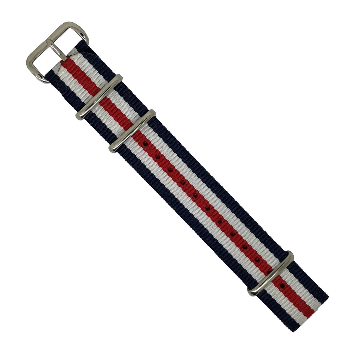 Premium Nato Strap in Regimental with Polished Silver Buckle (18mm) - Nomad watch Works