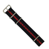 Premium Nato Strap in Black Center Red with Polished Silver Buckle (22mm) - Nomad watch Works