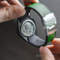 StrapXPro Curved End Rubber Strap for Seiko SKX/5KX in Green/Black (22mm) - Nomad Watch Works SG