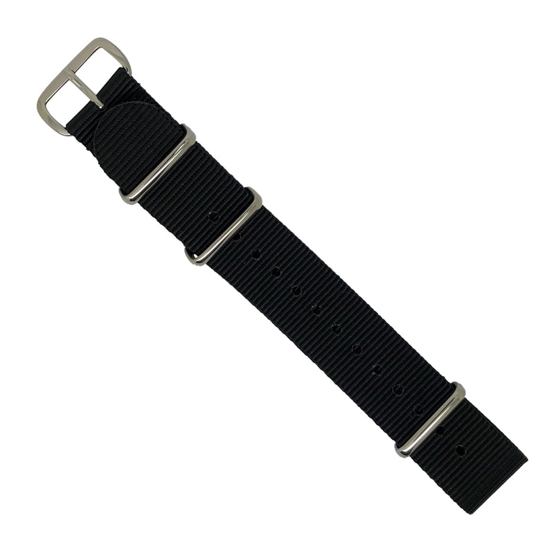 Premium Nato Strap in Black with Polished Silver Buckle (18mm) - Nomad watch Works