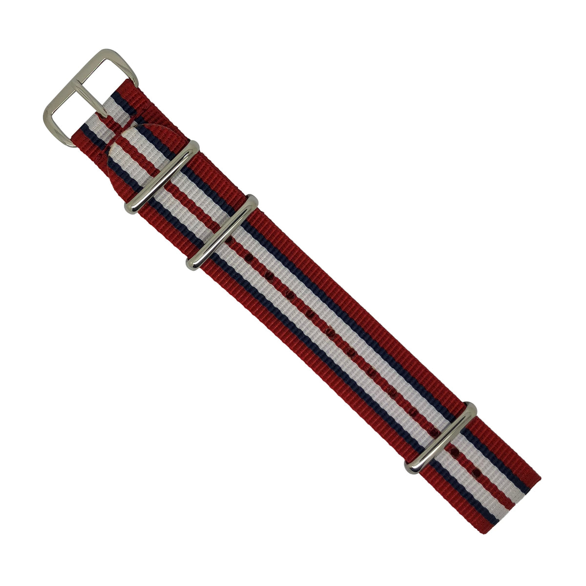 Premium Nato Strap in Red Navy White with Polished Silver Buckle (20mm) - Nomad watch Works