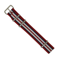 Premium Nato Strap in Red Navy White with Polished Silver Buckle (20mm) - Nomad watch Works