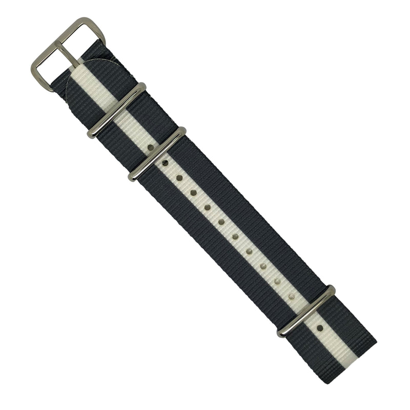 Premium Nato Strap in Grey White with Polished Silver Buckle (22mm) - Nomad watch Works