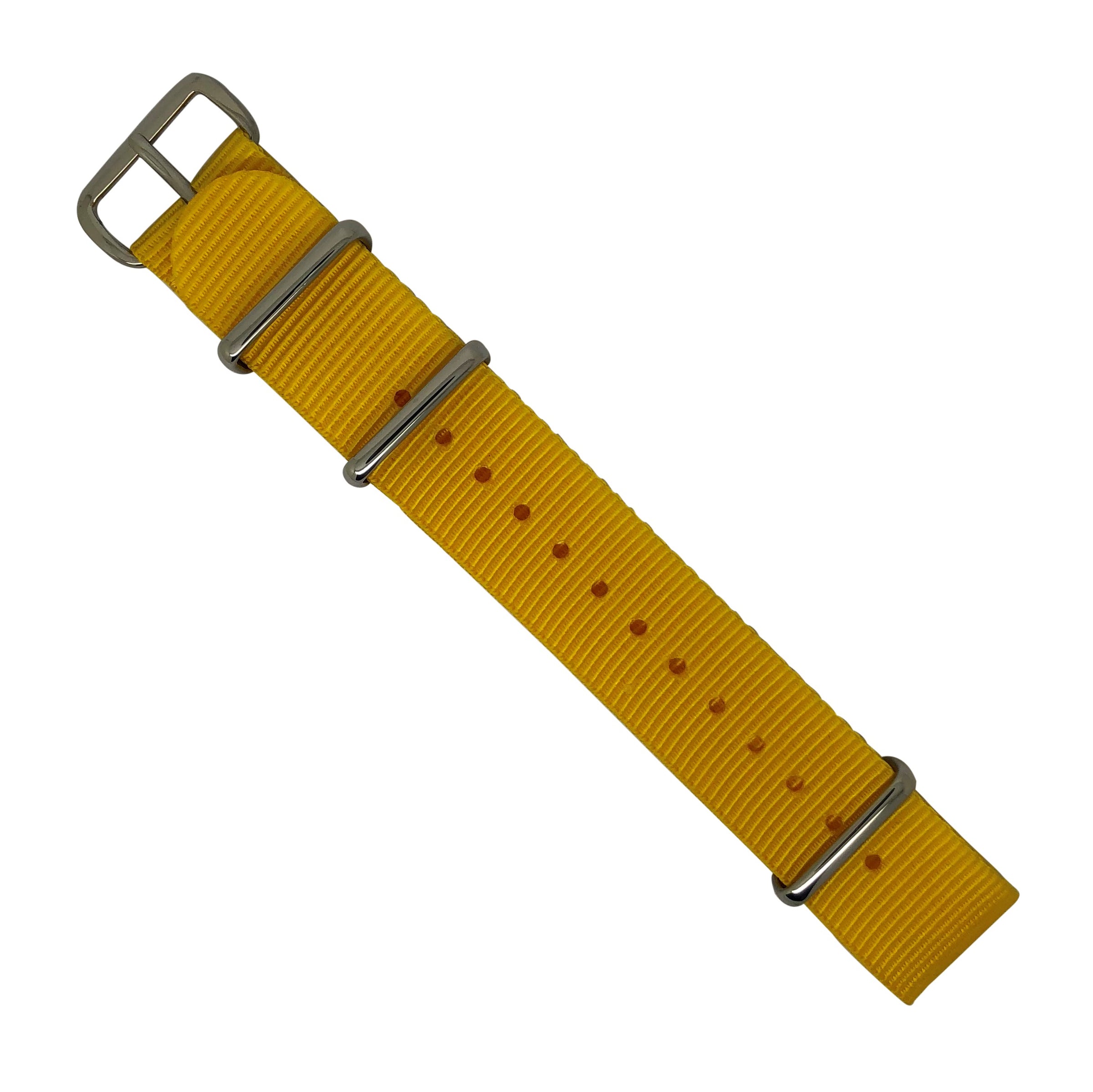 Premium Nato Strap in Yellow with Polished Silver Buckle (20mm) - Nomad watch Works