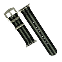 Apple Watch Seat Belt Nato Strap in Black Grey (James Bond) with Silver Buckle (38 & 40mm) - Nomad watch Works