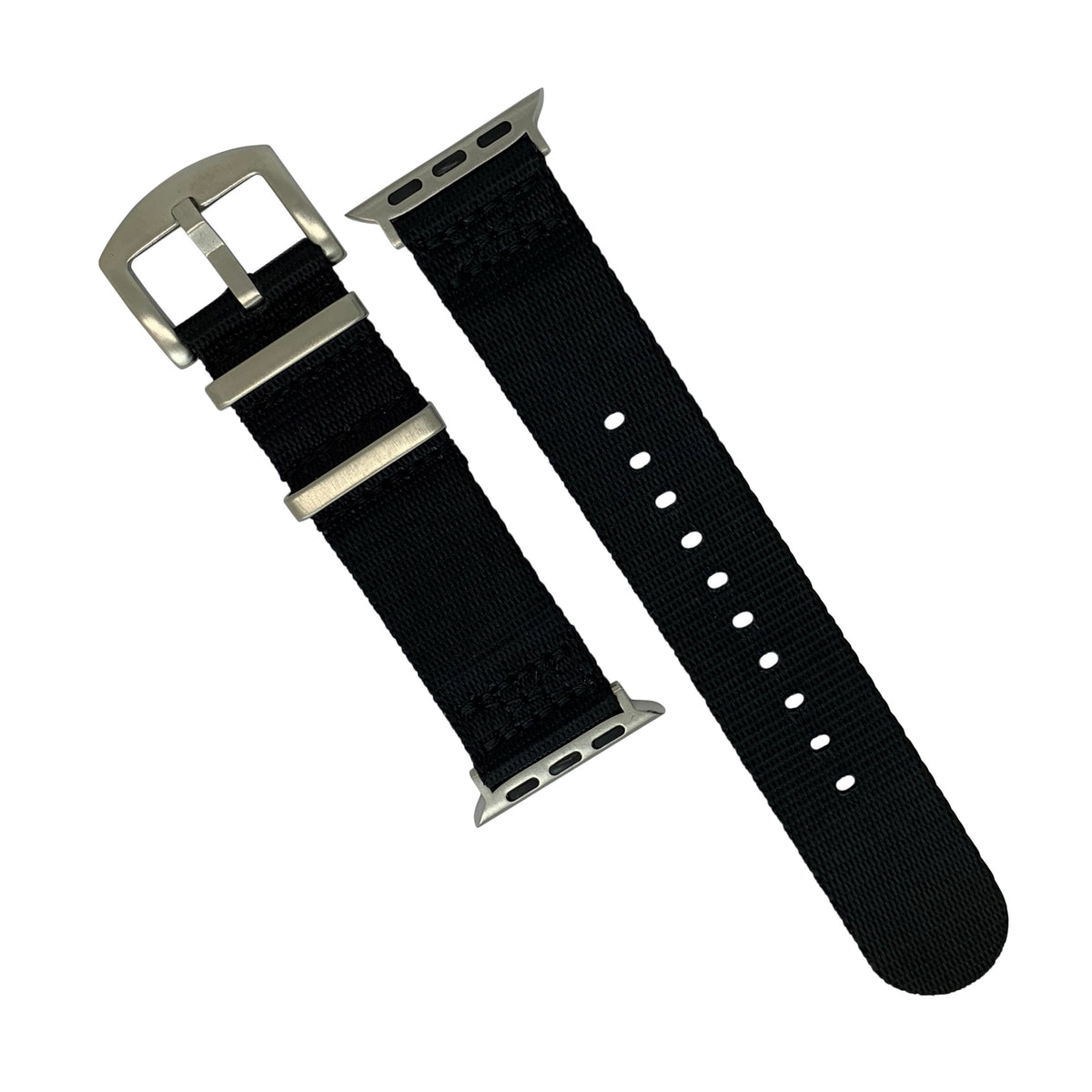 Apple Watch Seat Belt Nato Strap in Black with Silver Buckle (38 & 40mm) - Nomad watch Works