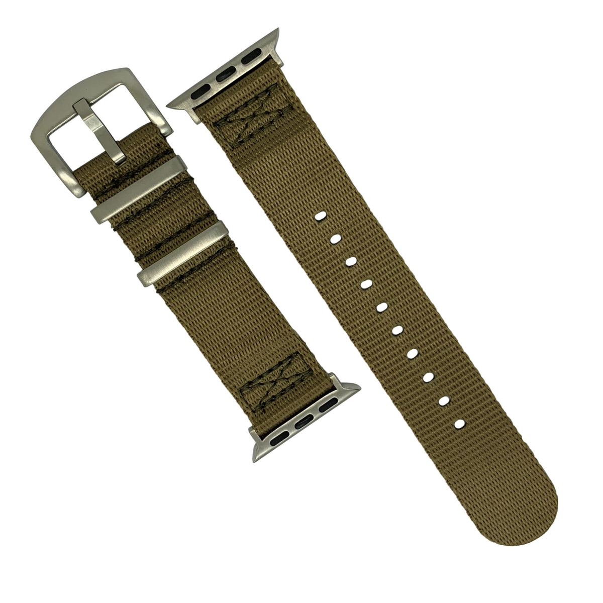 Apple Watch Seat Belt Nato Strap in Khaki with Silver Buckle (38 & 40mm) - Nomad watch Works