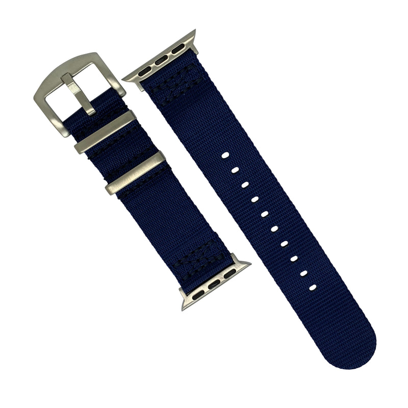 Apple Watch Seat Belt Nato Strap in Navy with Silver Buckle (38 & 40mm) - Nomad watch Works