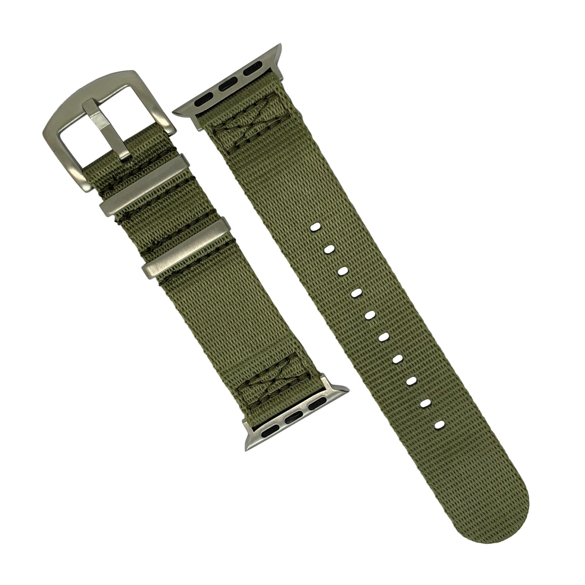 Apple Watch Seat Belt Nato Strap in Olive with Silver Buckle (38 & 40mm) - Nomad watch Works