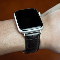 Apple Watch Genuine Croc Pattern Leather Watch Strap in Black w/ Butterfly Clasp (38 & 40mm) - Nomad watch Works