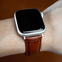 Apple Watch Genuine Croc Pattern Leather Watch Strap in Tan w/ Butterfly Clasp (38 & 40mm) - Nomad watch Works