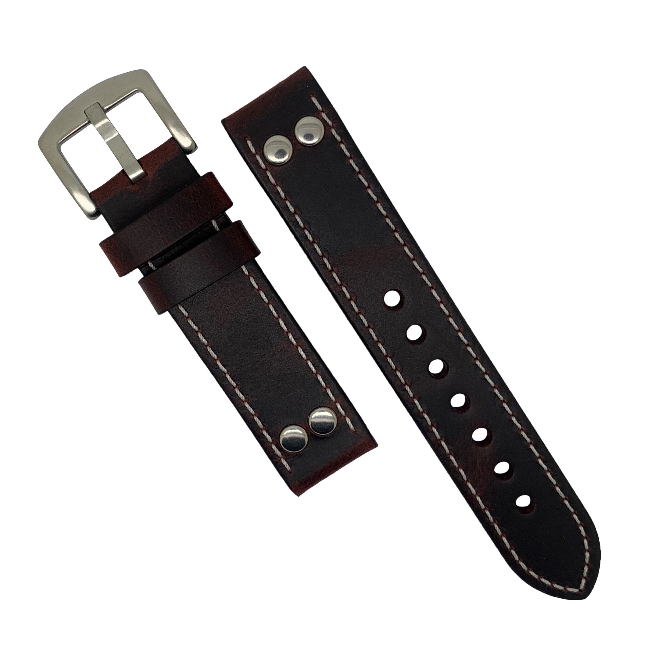 Premium Pilot Oil Waxed Leather Watch Strap in Maroon (20mm) - Nomad watch Works
