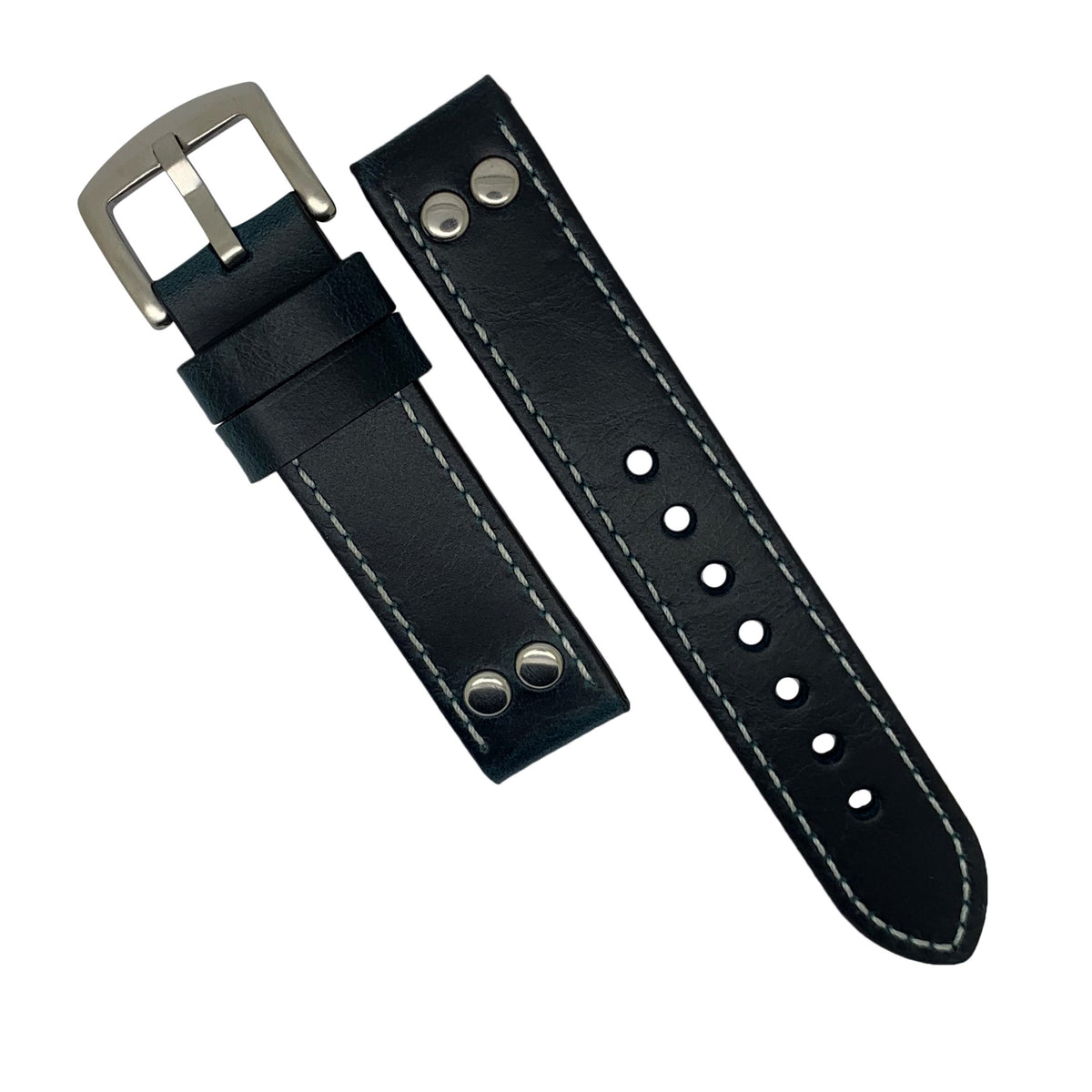 Premium Pilot Oil Waxed Leather Watch Strap in Navy (20mm) - Nomad watch Works